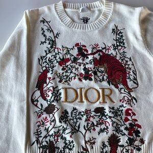 Dior Cream Sweater with Red and Brown Embroidery